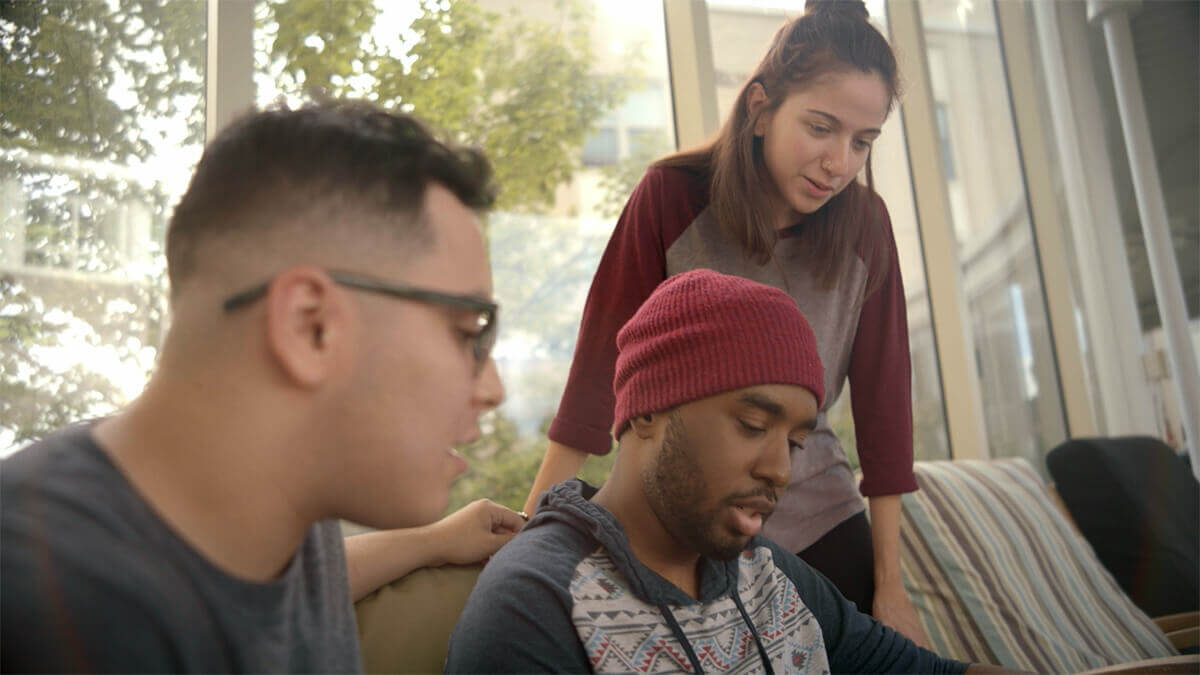 Students studying on couch