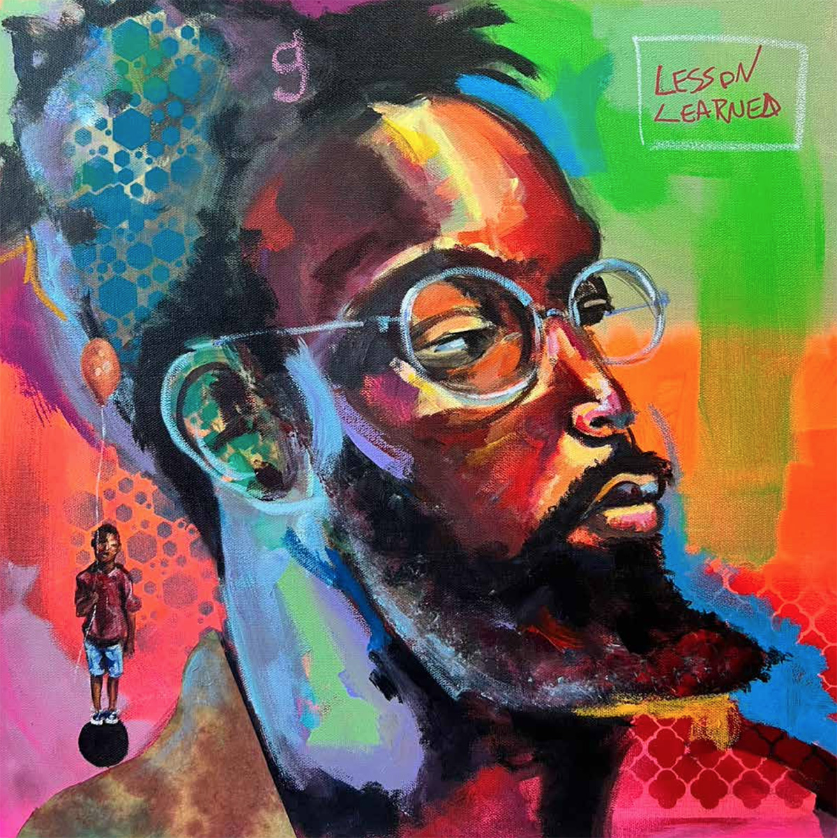 Colorful painting of man staring to the right