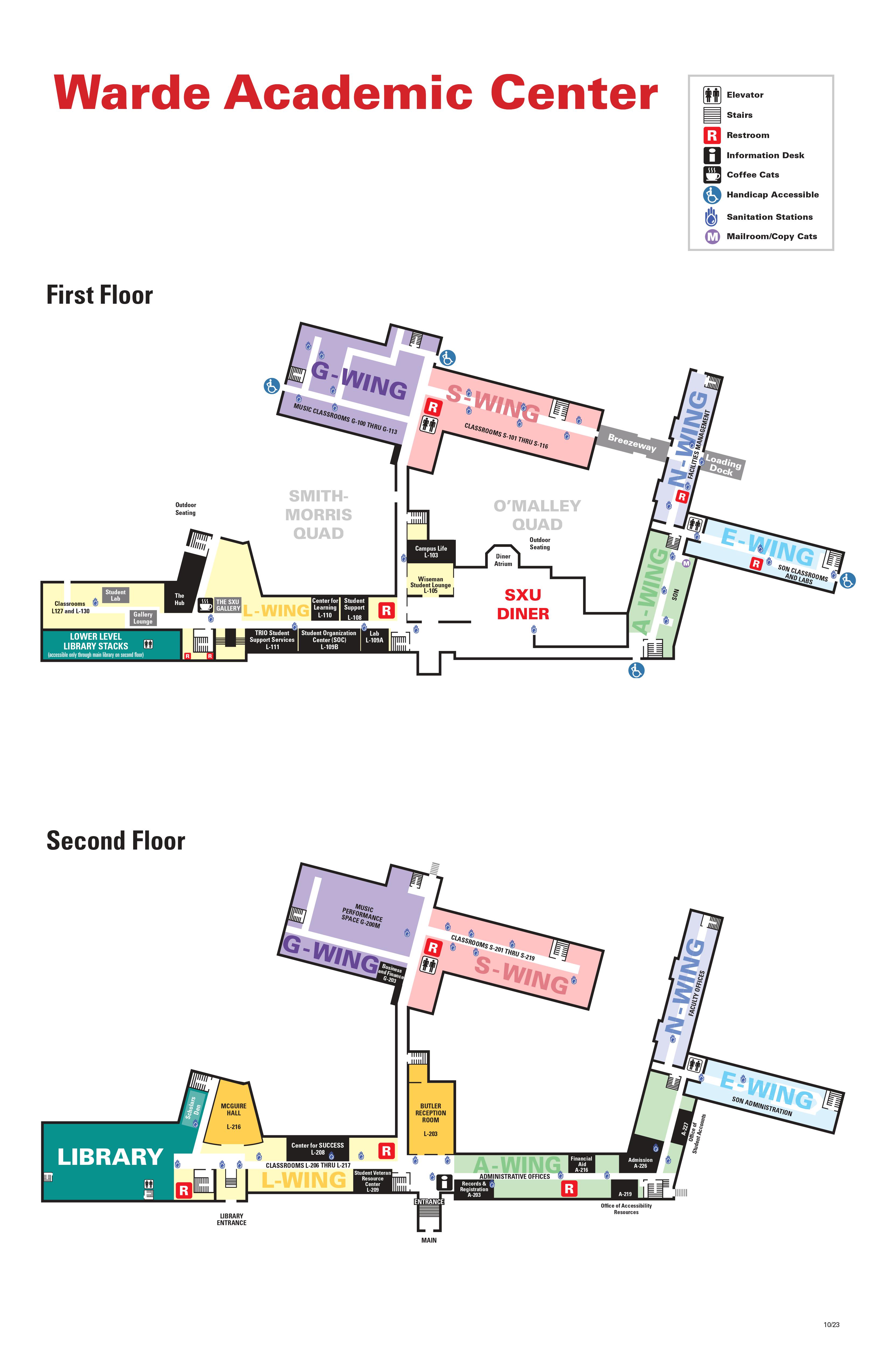 Warde Academic Center Map, Floors 1-2
