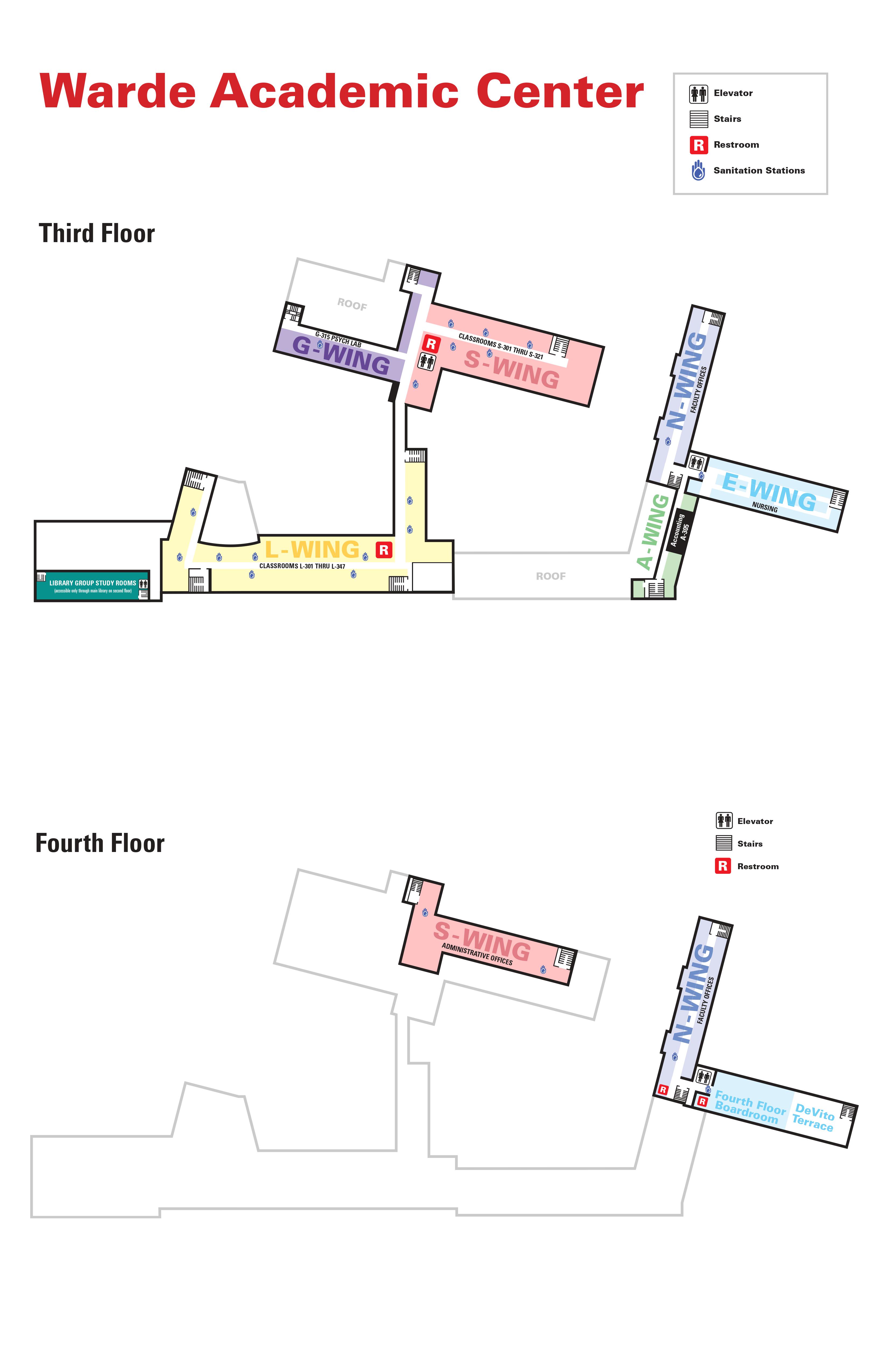 Warde Academic Center Map, Floors 3-4